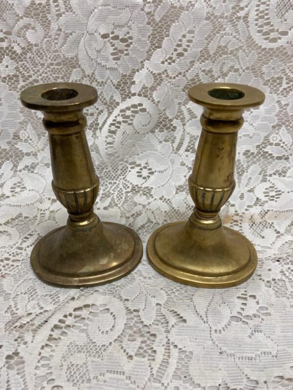 Pair of 19th C Bronze Candleholder 6in x 4in x 3in