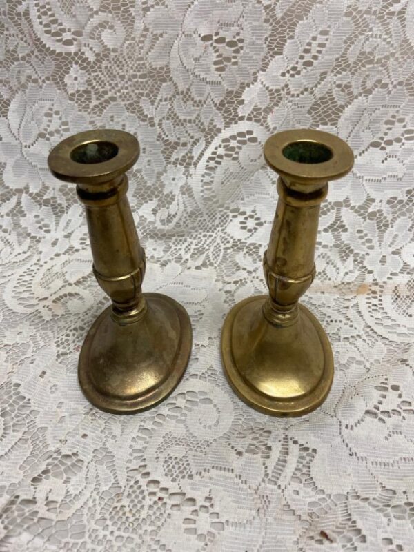 Pair of 19th C Bronze Candleholder 6in x 4in x 3in