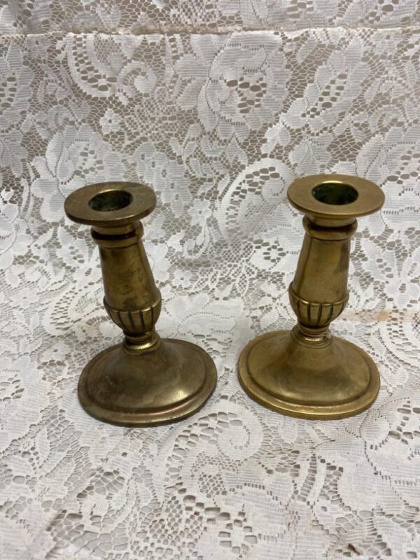 Pair of 19th C Bronze Candleholder 6in x 4in x 3in