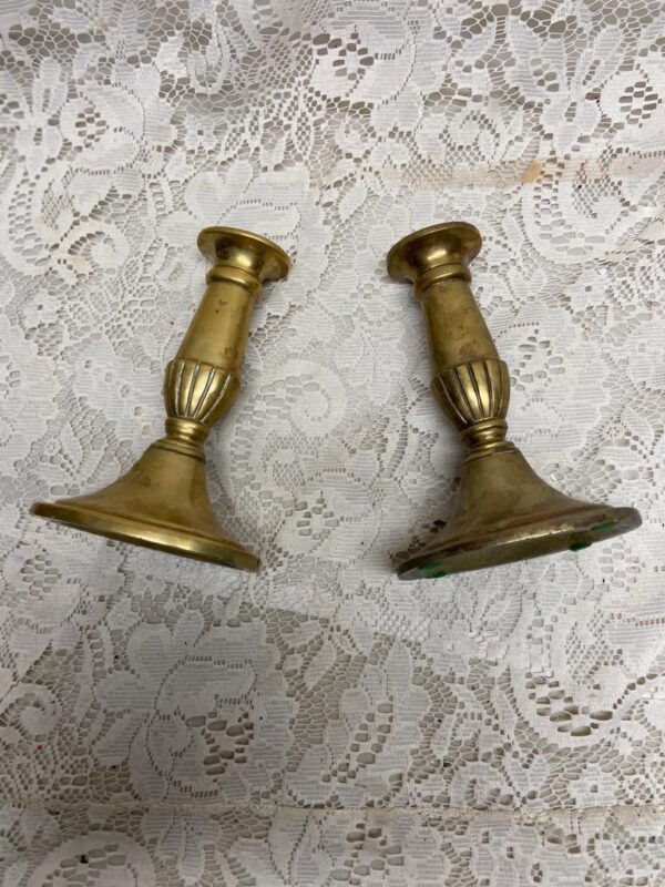 Pair of 19th C Bronze Candleholder 6in x 4in x 3in