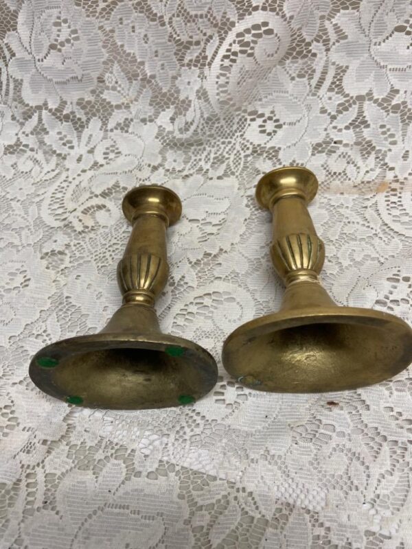 Pair of 19th C Bronze Candleholder 6in x 4in x 3in