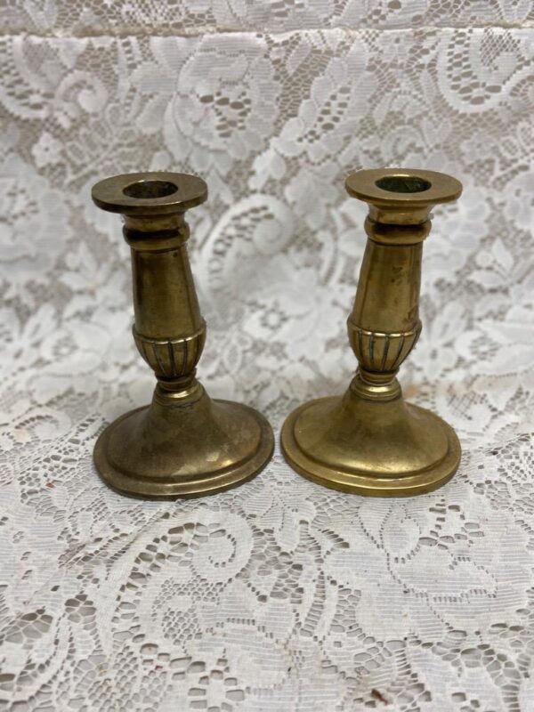 Pair of 19th C Bronze Candleholder 6in x 4in x 3in