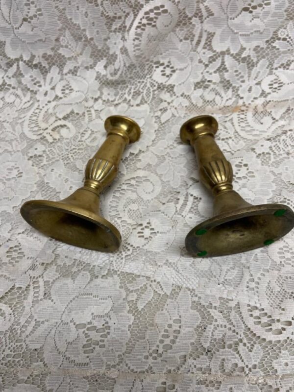 Pair of 19th C Bronze Candleholder 6in x 4in x 3in