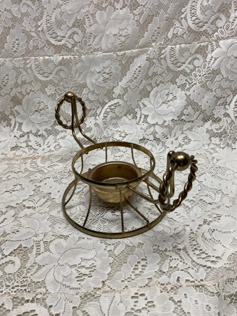 Round Brass Food Server- Warmer. 11in x 7in x 5.5in