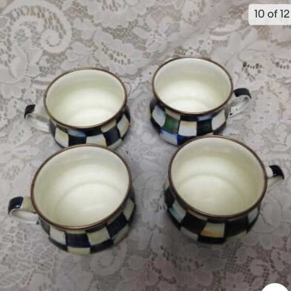 MacKenzie Childs Courtley Check Enamelware 2 Qts Tea Kettle w/ 4 Cups