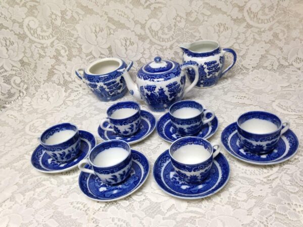 Antique, Rare, Allertons Ltd.,England, 17pc Blue Willow DemitasseTea Set