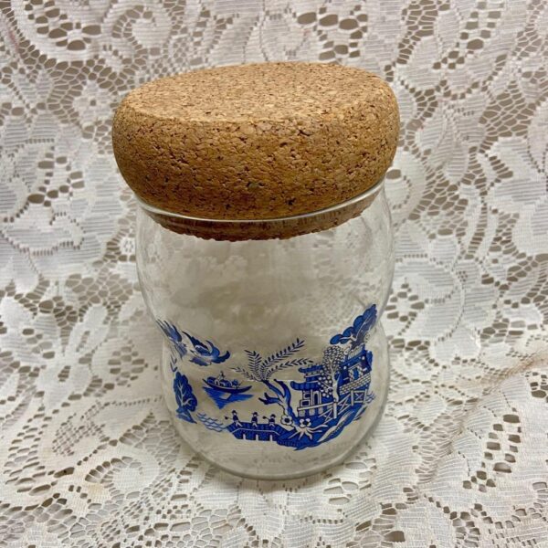 Vintage Blue Willow Glass Canister Set w/ Cork Seal or Lid