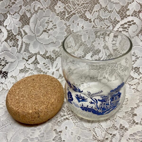 Vintage Blue Willow Glass Canister Set w/ Cork Seal or Lid