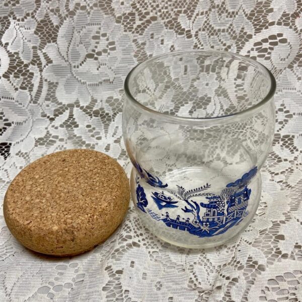 Vintage Blue Willow Glass Canister Set w/ Cork Seal or Lid