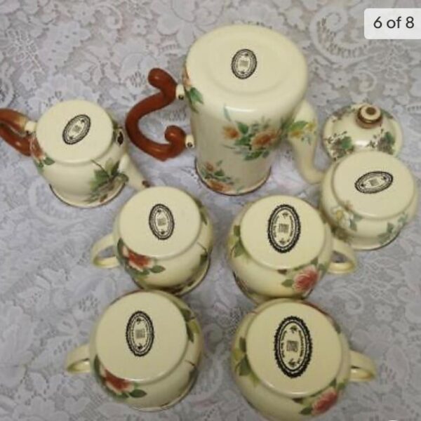 1983 Camp MacKenzie Childs Ltd., Beige Floral Enamelware, 8pcTea or CampSet