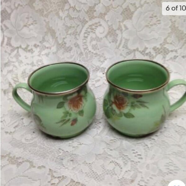 Vintage, MacKenzie Childs Green Enamelware 5pcTea Set