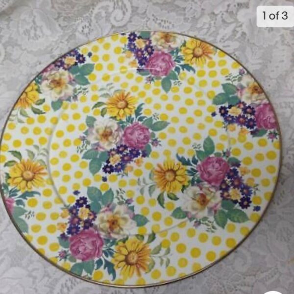 MacKenzie Childs, Rare Buttercup Polka Dot Cake Platter 16in D x (pmt2t) This i