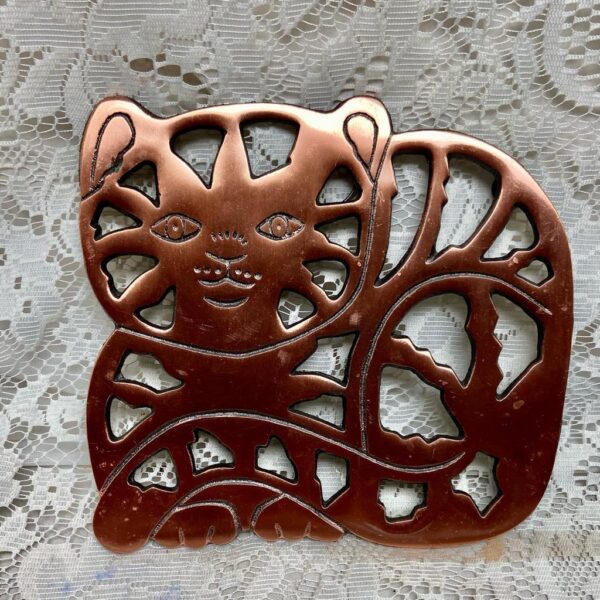 Vintage Copper, Figural Cat Trivet or Teapot stand