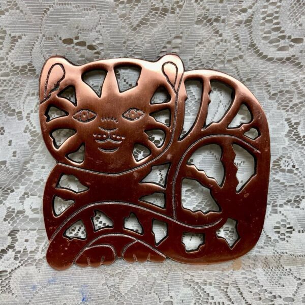 Vintage Copper, Figural Cat Trivet or Teapot stand