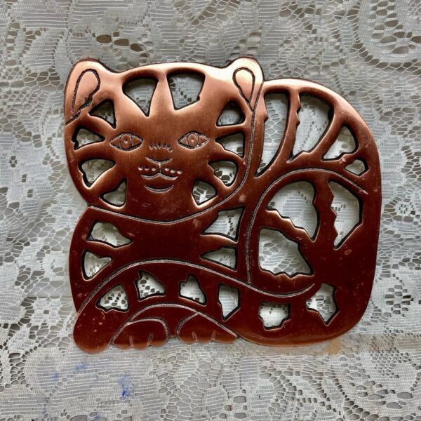 Vintage Copper, Figural Cat Trivet or Teapot stand