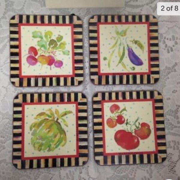 MacKenzie Childs Courtley Check, 4pc Coaster Set in Original Box