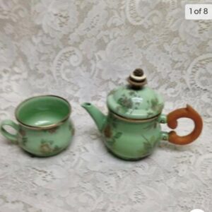 1995 Camp MacKenzie Childs Ltd., Green Floral Enamelware, 3pcTea Set