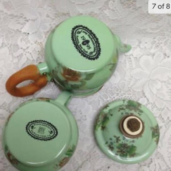 1995 Camp MacKenzie Childs Ltd., Green Floral Enamelware, 3pcTea Set