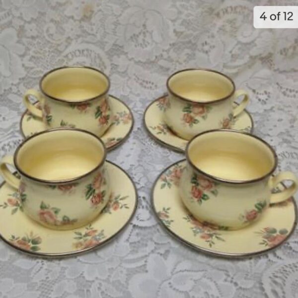 1983 Camp MacKenzie Childs Ltd., Beige Floral Enamelware, 11pcTea Set