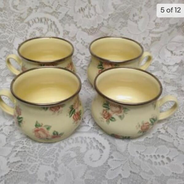 1983 Camp MacKenzie Childs Ltd., Beige Floral Enamelware, 11pcTea Set