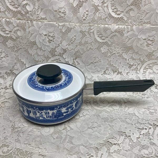 Blue Willow, Enamelware Cookware- Covered Sauce Pan(S) 13inL x 7inD x 4.5inH