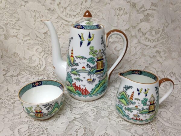 Vintage, Rare, Coalport England, Polychrome, Gaudy Blue Willow 11pc Tea Set