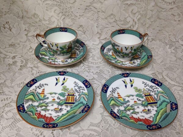 Vintage, Rare, Coalport England, Polychrome, Gaudy Blue Willow 11pc Tea Set