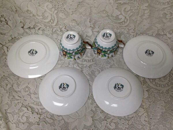 Vintage, Rare, Coalport England, Polychrome, Gaudy Blue Willow 11pc Tea Set