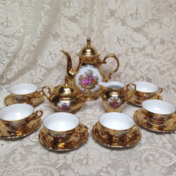 Vintage Rare, German, Gilded 17pc Tea Set