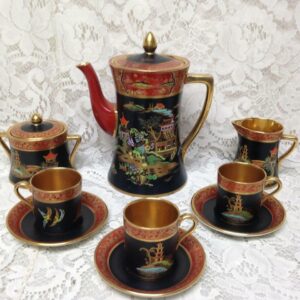 1894-1920s Carlton Ware England Polychrome Gaudy Blue Willow 11pc Demi Tea Set