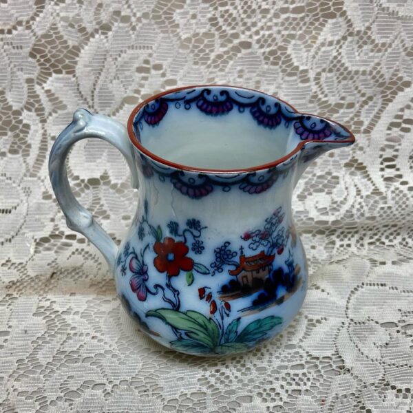 Antique Flow Blue Willow Variant Gaudy Willow, E.M. Co. England, 2pc Creamer Set