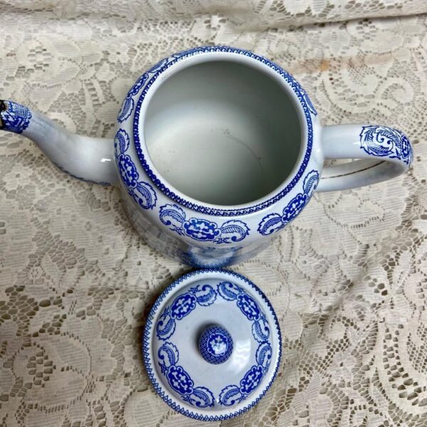 Antique, Rare, Blue Willow Enamelware Teapot or Tea Kettle 10in W x 7.5in H