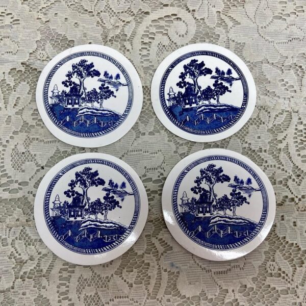 Vintage, 4pc Blue Willow Coaster Set