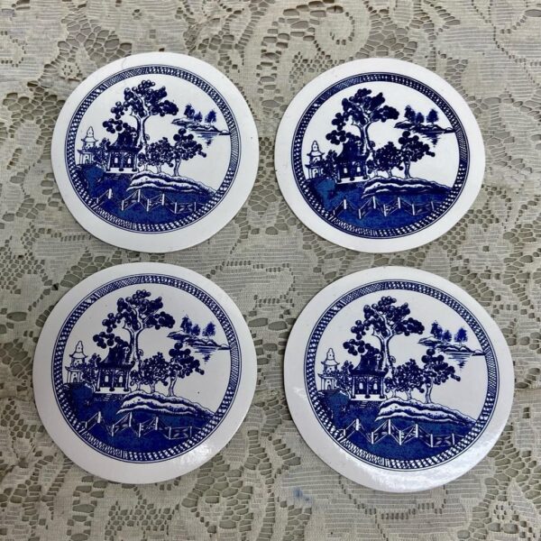 Vintage, 4pc Blue Willow Coaster Set