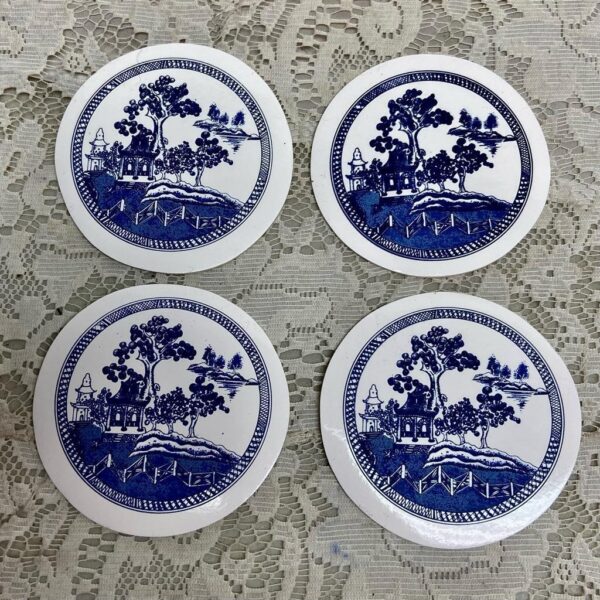 Vintage, 4pc Blue Willow Coaster Set