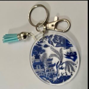 Blue Willow Keychain with Tassel 5.5 in L