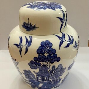 Vintage, Rare, Coalport England- Blue Willow Ginger, Prune or Tea Jar 7in x 6.5D