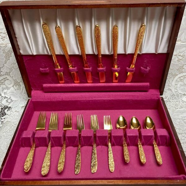 Vintage, 24-pc Stanley Roberts Japan Gold Plated Flatware Service for 6 with Box