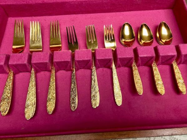 Vintage, 24-pc Stanley Roberts Japan Gold Plated Flatware Service for 6 with Box