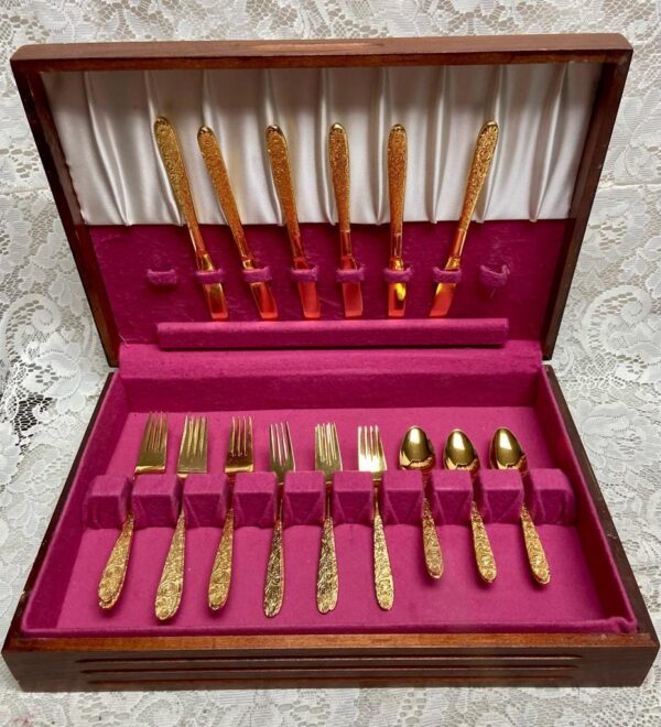 Vintage, 24-pc Stanley Roberts Japan Gold Plated Flatware Service for 6 with Box