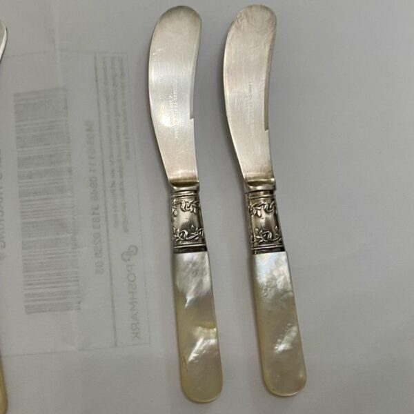 Antique, Meriden and Landers Sterling Silver-Mother of Pear, 5pc Butter Knives