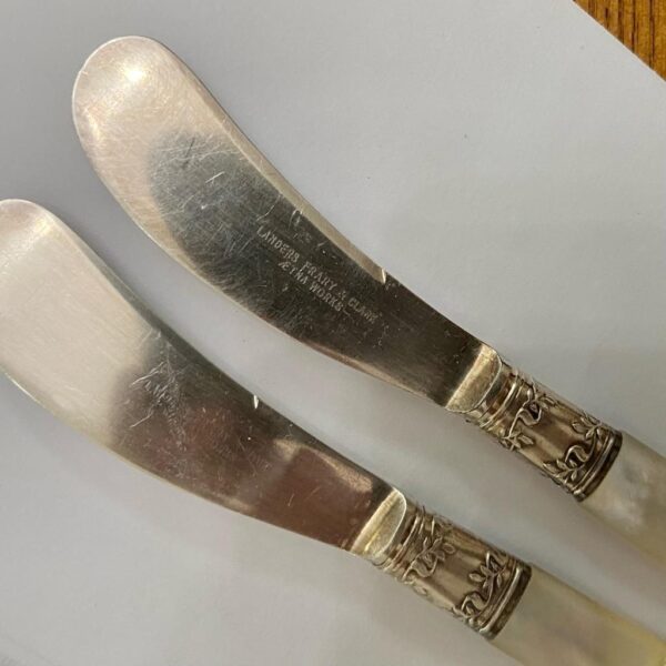 Antique, Meriden and Landers Sterling Silver-Mother of Pear, 5pc Butter Knives