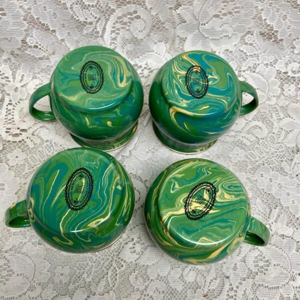 1995 Camp MacKenzie Childs Ltd., Green Marble Enamelware, 4pcTea-Coffee Mugs