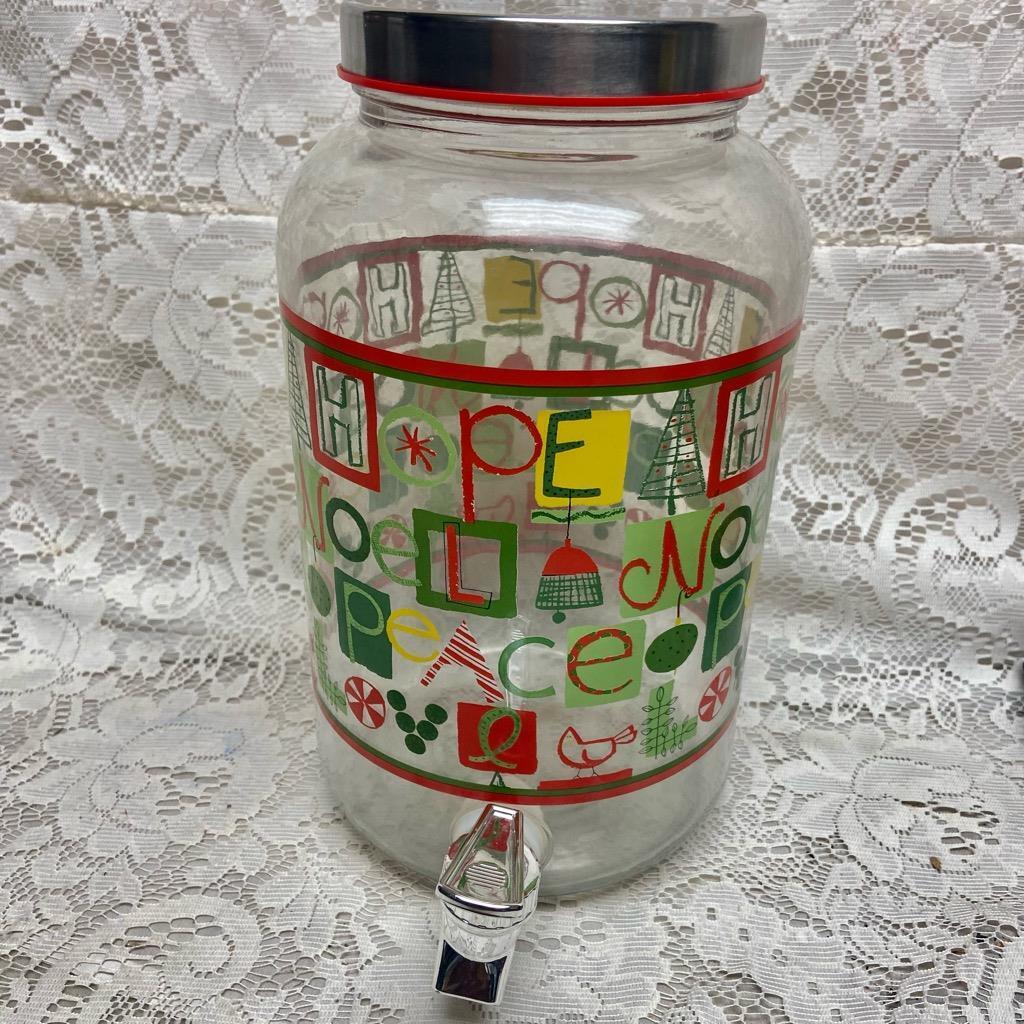 Vintage, Colorful Glass Juice Jug-Dispenser. 11inH x 9inL x 6in D