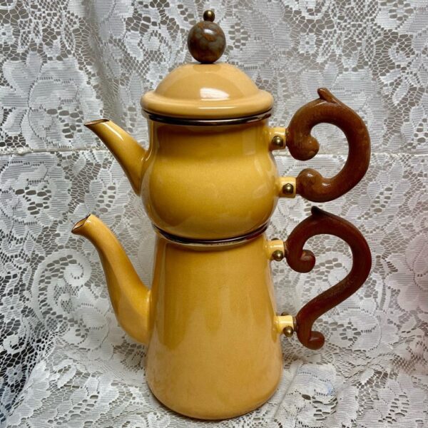 1995 Camp MacKenzie Childs Ltd., Dark Yellow Enamelware, 3pcTea or CampSet