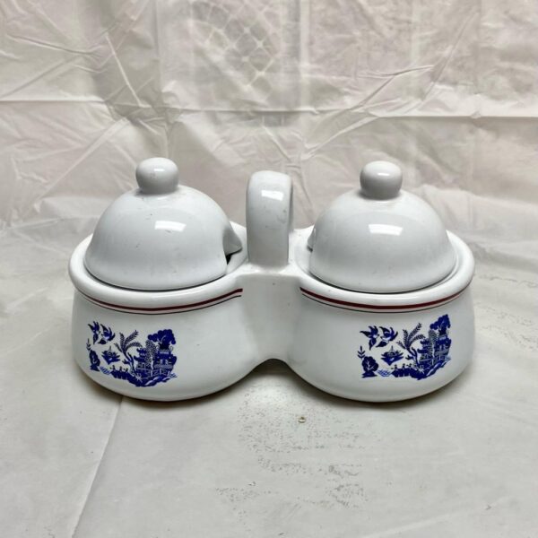 Vintage, Blue Willow White Ceramics Condiment Jar 6.5in x 3.5in x 3in