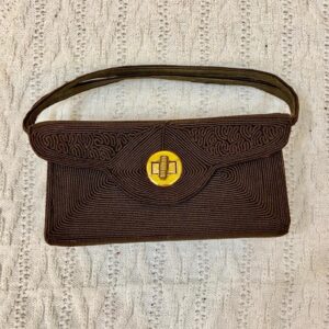 Vintage, 1940-50s, Brown Corded Boxy Handbag