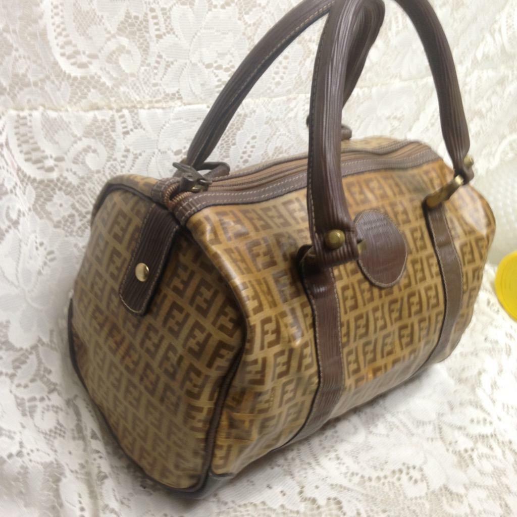 Vintage Fendi Zucca Tan Speedy Boston HandBag 11.5in x 8in x 7in