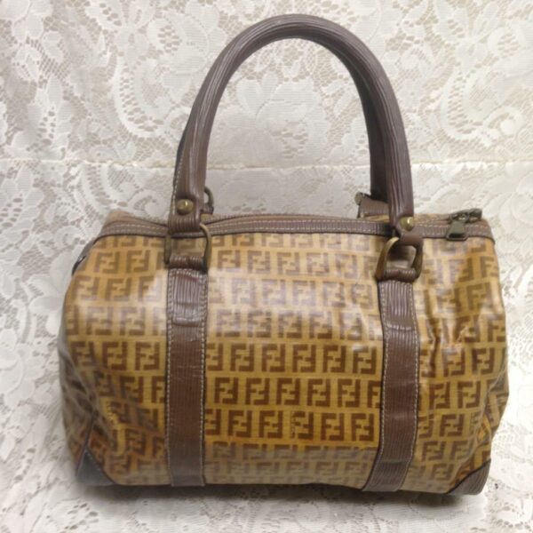 Vintage Fendi Zucca Tan Speedy Boston HandBag 11.5in x 8in x 7in