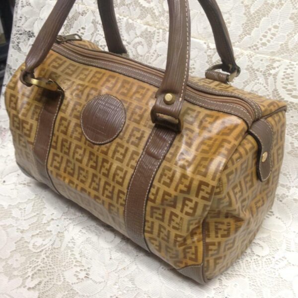 Vintage Fendi Zucca Tan Speedy Boston HandBag 11.5in x 8in x 7in